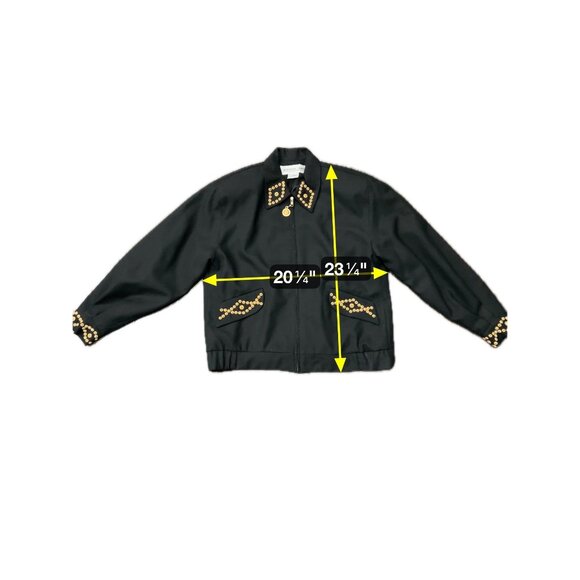 Deborah Laws Black Studded Jacket Decorative Gold Buttons Front Zip Sz Medium - Picture 7 of 9